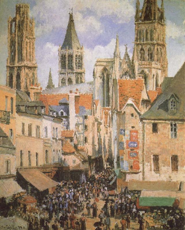 Camille Pissarro The Old Market-Place in Rouen and the Rue de I-Epicerie oil painting image